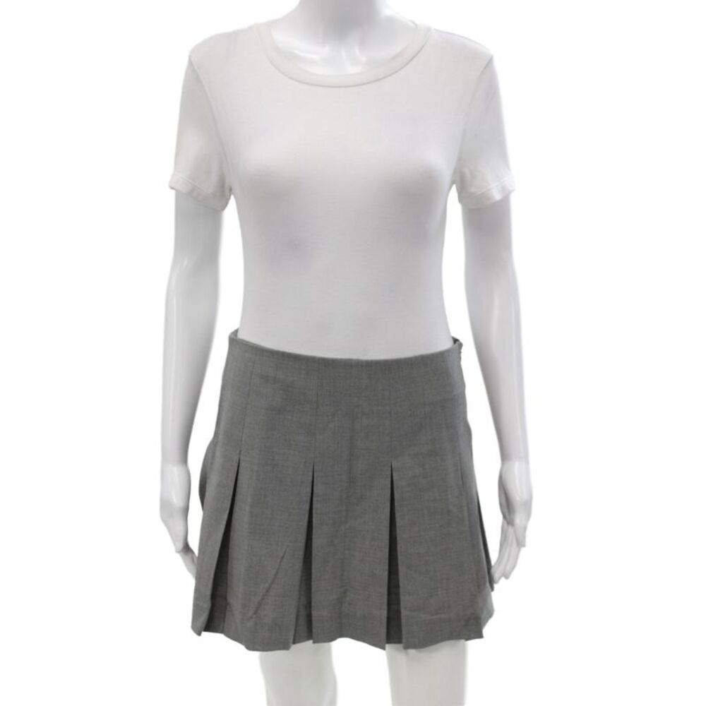Theory Women Mini Skirt Gray Wool Zip Closure Preppy Size 4
